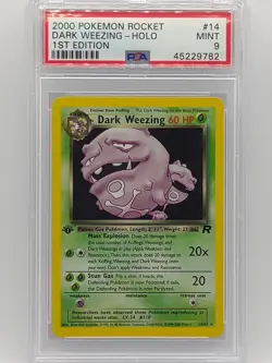 WOTC Pokemon 2000 Team Rocket 1st Edition Dark Weezing Holo 14/82 PSA 9 Mint - Image 1