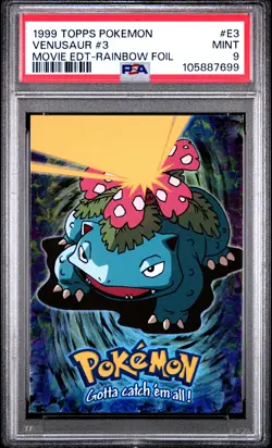 1999 TOPPS POKEMON THE MOVIE EDT RAINBOW FOIL #E3 VENUSAUR #3 PSA 9 - Image 1