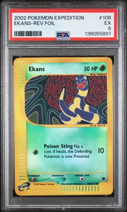 2002 POKEMON EXPEDITION #108 EKANS-REVERSE FOIL PSA 5 - Image 1