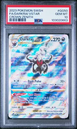 2023 POKEMON SWORD & SHIELD CROWN ZENITH #GG50 FULL ART/DARKRAI VSTAR PSA 10 - Image 1
