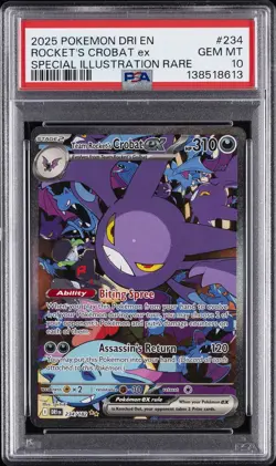 2025 POKEMON DRI EN-DESTINED RIVALS #234 TEAM ROCKET'S CROBAT EX PSA 10 - Image 1