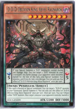 Yugioh - D/D/D Oblivion King Abyss Ragnarok DOCS-EN099 1st Edition - Dimension o - Image 1