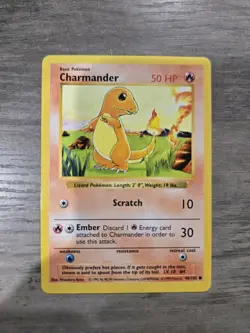 Pokemon Shadowless Base Set CHARMANDER 46/102 Trading Card Low Play - Image 1