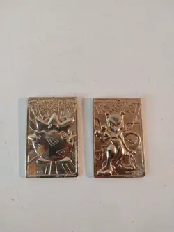 2 Pokemon Gold Metal Togepi & Mewtwo Collectible Cards from Burger King - Image 1