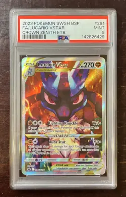 Lucario Vstar Crown Zenith Etb Pokemon Black Star Promo SWSH291 PSA 9 MINT - Image 1