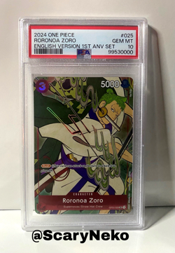 2024 ONE PIECE ENGLISH VERSION 1ST ANNIVERSARY SET #025 RORONOA ZORO PSA 10 - Image 1