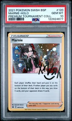 2021 POKEMON SWSH BLACK STAR PROMO #120 MARNIE-HOLO PSA 10 - Image 1