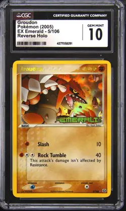 2005 POKEMON EX EMERALD REVERSE HOLO GROUDON CGC 10 - Image 1
