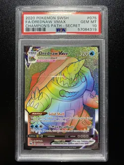 2020 Pokemon SWSH Champion's Path - Secret Full Art Drednaw VMAX #075 PSA 10 - Image 1