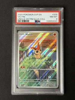 2025 Pokemon SVP Victini #208 Black Star Promo PSA 8 – Illustration - Image 1
