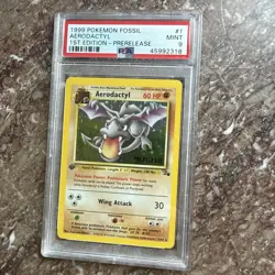1999 POKEMON FOSSIL 1ST ED-PRERELEASE #1 AERODACTYL-HOLO PSA 9 - Image 1