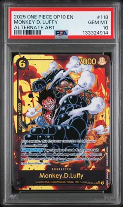2025 ONE PIECE OP10-118 MONKEY D LUFFY ROYAL BLOOD ALT ART PARALLEL SEC PSA 10 - Image 1