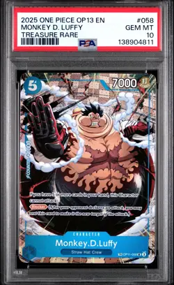 2025 ONE PIECE OP13 058 CARRYING ON HIS WILL MONKEY D LUFFY TREASURE RARE PSA 10 - Image 1
