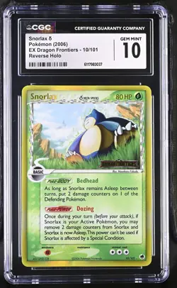 CGC 10 Snorlax EX Dragon Frontiers 10/101 Reverse Holo Stamped Pokemon Card - Image 1