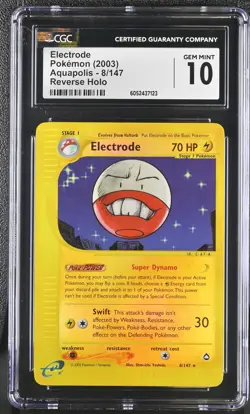 CGC 10 GEM MINT Electrode 2003 Aquapolis 8/147 Reverse Holo Pokemon Card - Image 1
