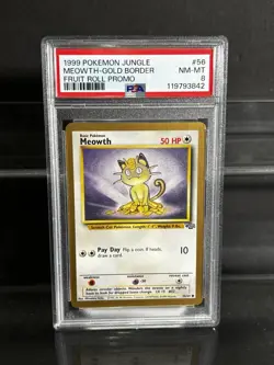 1999 POKEMON JUNGLE PROMO FRUIT ROLL PROMO #56 MEOWTH-GOLD BORDER PSA 8 RARE!🔥 - Image 1