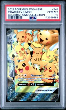 2021 POKEMON SWSH BLACK STAR PROMO CELEBRATIONS COLL #141 PIKACHU V-UNION PSA 10 - Image 1