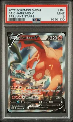 2022 POKEMON SWORD & SHIELD BRILLIANT STARS #154 FA/CHARIZARD V PSA 9 - Image 1
