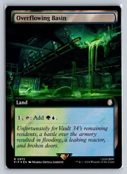MTG Fallout Extended Art Surge Foil #972 Overflowing Basin Rare Land - Image 1