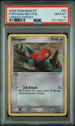 2005 POKEMON EX UNSEEN FORCES #69 PORYGON-REVERSE FOIL PSA 10 - Image 1