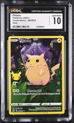 CGC 10 GEM MINT Pikachu 2021 Celebrations 005/025 Holo Pokemon Card - Image 1