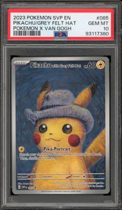 Pokemon Pikachu with Grey Felt Hat Van Gogh Full Art Promo SVP EN 085 PSA 10 - Image 1
