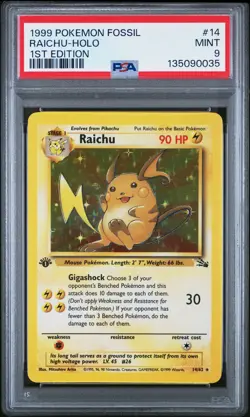 1999 Pokemon Fossil #9/62 Raichu-Holo 1st Edition PSA 9 - Image 1