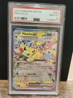 2024 Pokemon SSP EN-Surging Sparks Pikachu EX PSA 10 #057 - Image 1