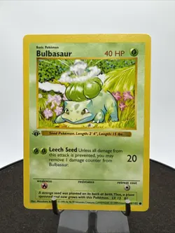 Pokemon TCG Bulbasaur 1st Edition Base Set Shadowless 44/102 Non Holo Card - Image 1