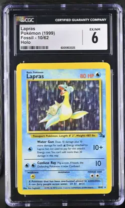 Pokemon TCG Lapras Fossil Holo Unlimited Rare CGC 6 Ex/NM - Image 1