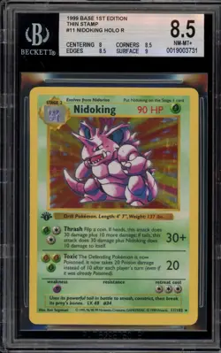 Pokemon Nidoking Base Set Shadowless 1st Ed Holo Rare #11 THIN STAMP BGS 8.5 - Image 1