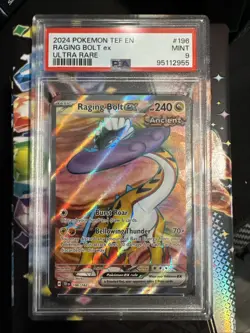 EN Pokemon 2024 Temporal Forces Ultra Rare Raging Bolt Ex 196/162 PSA 9 - Image 1