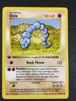 1999 Pokemon Game Base Set 1st Edition #56 ONIX Shadowless EX Light Play - Image 1