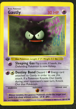 1999 Pokemon Game Base Set 1st Edition #50 Gastly Shadowless EX Light Play - Image 1