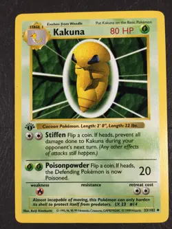1999 Pokemon Game Base Set 1st Edition #33 KAKUNA Shadowless EX Light Play - Image 1