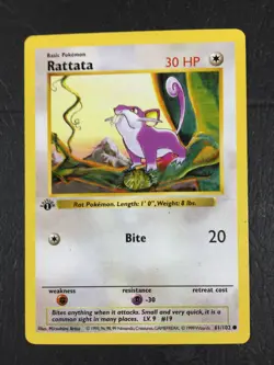 1999 Pokemon Game Base Set 1st Edition #61 RATTATA Shadowless EX Light Play - Image 1