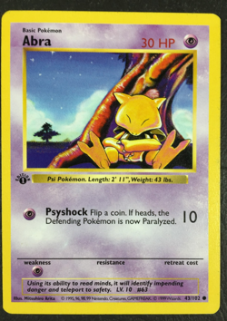1999 Pokemon Game Base Set 1st Edition #43 ABRA Shadowless EX Light Play - Image 1