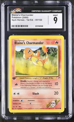 CGC 9 MINT Blaine's Charmander Gym Heroes 1st Edition 61/132 Pokemon Card - Image 1