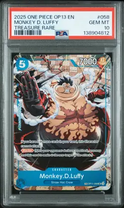 2025 ONE PIECE OP13 058 CARRYING ON HIS WILL MONKEY D LUFFY TREASURE RARE PSA 10 - Image 1