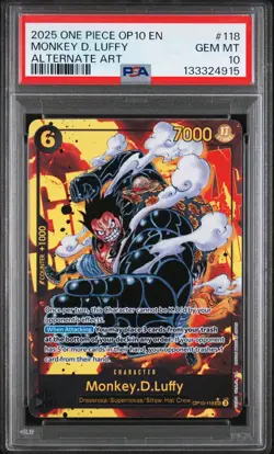 2025 ONE PIECE OP10-118 MONKEY D LUFFY ROYAL BLOOD ALT ART PARALLEL SEC PSA 10 - Image 1