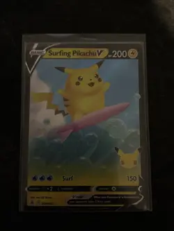Pokemon TCG Surfing Pikachu v Celebrations Holo Ultra Rare Card 008/025 - Image 1