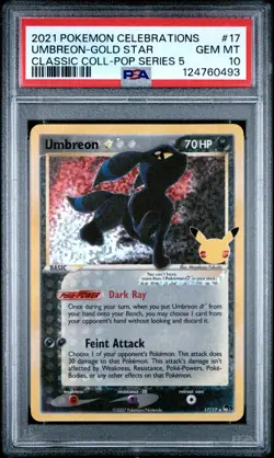 PSA 10 Umbreon Gold Star Pokemon SWSH Celebrations 17/17 Holo Rare Pop Series 5 - Image 1