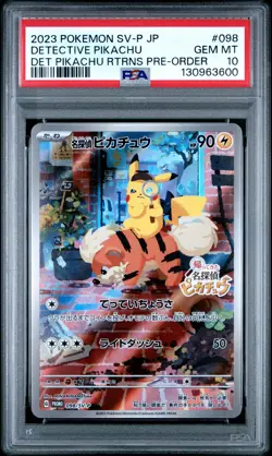 2023 POKEMON JPN SV-P PROMO #098 DETECTIVE PIKACHU PSA 10 - Image 1