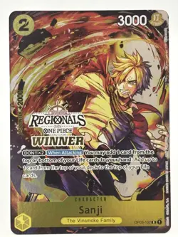 Sanji OP03-102 EN ONE PIECE TCG 2024 OFFLINE REGIONALS WINNER-NM - Image 1