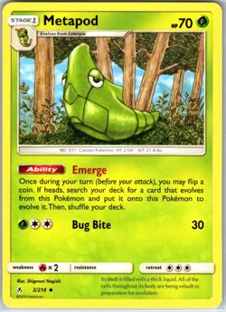 Metapod 3/214 Uncommon Regular Card SM - Unbroken Bonds Pokemon TCG LP - Image 1