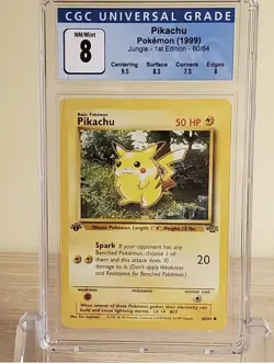 CGC PSA 8 PIKACHU #60 Pokemon 1st Edition Jungle Red Cheeks - Image 1