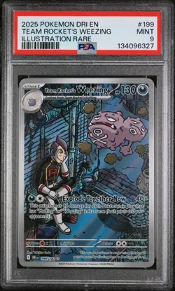 Pokemon TCG Destined Rivals Team Rockets Weezing PSA 9 199/182 Illustration Rare - Image 1