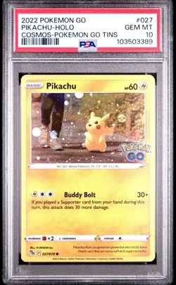 PSA 10 - Pikachu Holo Cosmos Pokemon Go Tins 027/078 Swirl POP 71 - Image 1