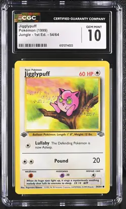 CGC 10 GEM MINT Jigglypuff 1999 Jungle 1st Edition 54/64 Pokemon Card - Image 1