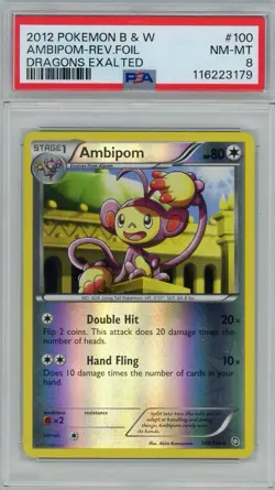 2012 Pokemon Black & White Dragons Exalted Ambipom Reverse Holo #100 PSA 8 - Image 1